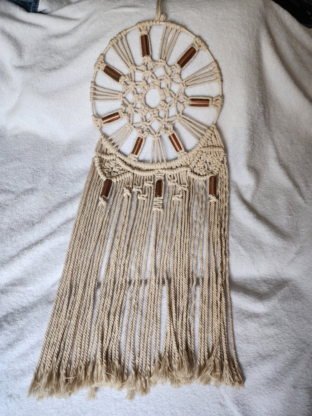 Handmade Dreamcatcher Macramé Wall Hanging with Wooden Beads - Natural Beige